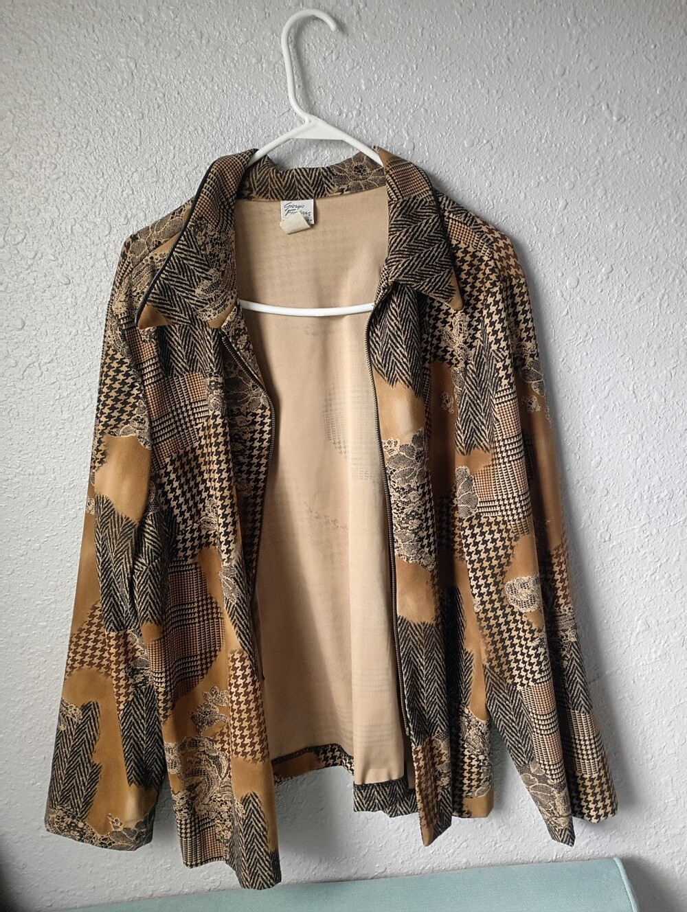 Womens Patchwork Print Skirt Set in Tan and Black